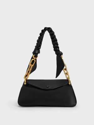 Geantă Hobo Charles & Keith Cleona Braided Handle Negrii | 752XNUVBG
