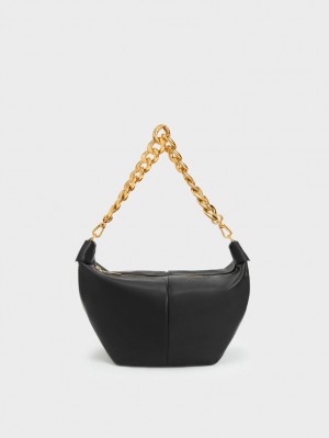 Geantă Hobo Charles & Keith Daki Chain Handle Negrii | 875SPKZLE