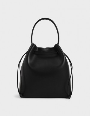 Geantă Hobo Charles & Keith Drawstring Negrii | 865OZCBFY