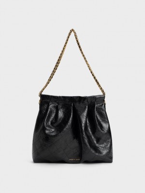 Geantă Hobo Charles & Keith Duo Double Chain Negrii | 904ERQMFS