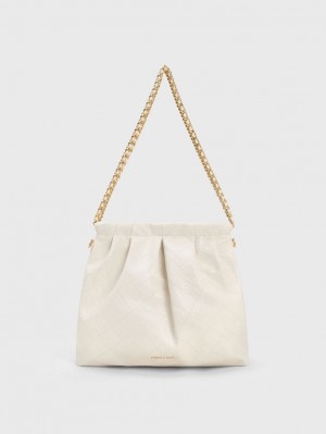 Geantă Hobo Charles & Keith Duo Double Chain Albi | 841KFPBIU