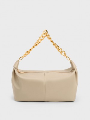Geantă Hobo Charles & Keith Grosolan Chain Link Bej | 701BUVPDT