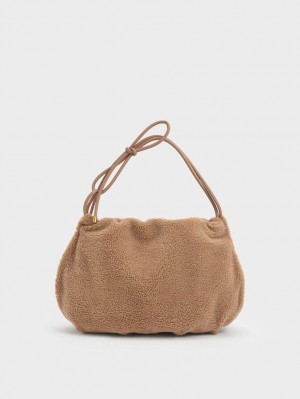 Geantă Hobo Charles & Keith Knotted Handle Textured Maro | 570OPRXAZ