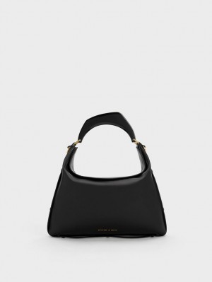 Geantă Hobo Charles & Keith Marlin Acrylic Handle Negrii | 809ZSDFKM
