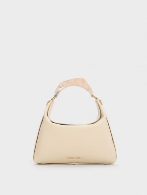 Geantă Hobo Charles & Keith Marlin Acrylic Handle Bej | 946WISFYR