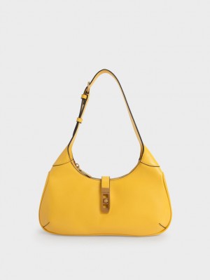 Geantă Hobo Charles & Keith Metallic Accent Galbeni | 073KTYWQP