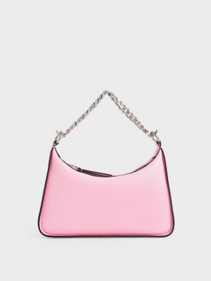 Geantă Hobo Charles & Keith Minta Chain-Link Roz | 317KMPNJA