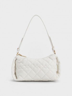 Geantă Hobo Charles & Keith Nezu Chain Handle Matlasat Albi | 037BRLFXV