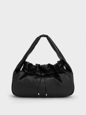 Geantă Hobo Charles & Keith Ruched Negrii | 091CEWNMU