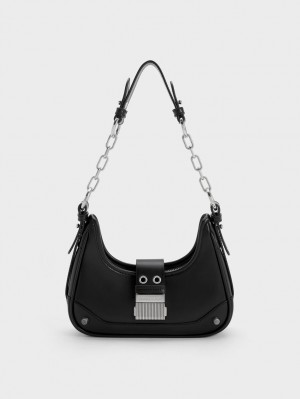 Geantă Hobo Charles & Keith Winslet Belted Negrii | 419QXBEDF