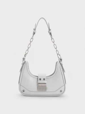 Geantă Hobo Charles & Keith Winslet Belted Gri Deschis | 385MRAQIB