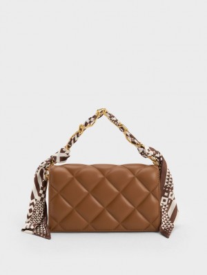 Geanta Clutch Charles & Keith Alcott Scarf Handle Matlasat Ciocolata | 473FYVEXL