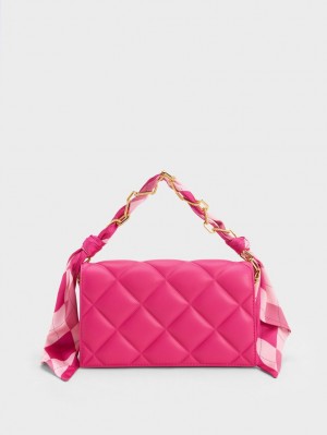 Geanta Clutch Charles & Keith Alcott Scarf Handle Matlasat Roz | 849NQDMXJ
