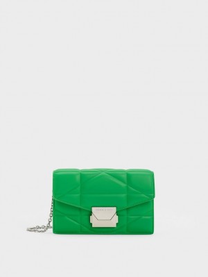 Geanta Clutch Charles & Keith Blanche Chevron Chain-Curea Verzi | 230KPCAMZ