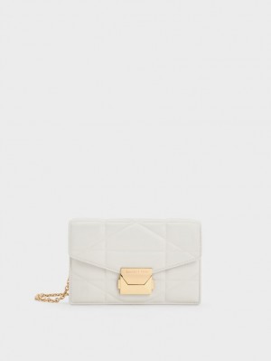 Geanta Clutch Charles & Keith Blanche Chevron Chain-Curea Albi | 036CHZDFR