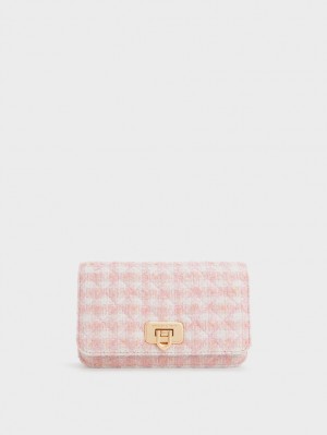 Geanta Clutch Charles & Keith Cressida Tweed Push-Lock Roz | 258VGNXYP