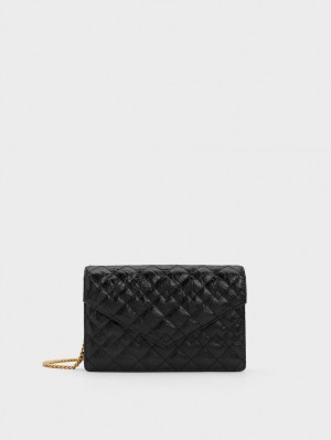 Geanta Clutch Charles & Keith Duo Matlasat Envelope Negrii | 416AMUJQZ