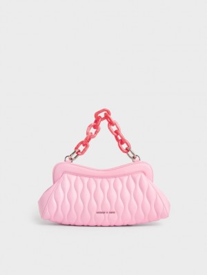 Geanta Clutch Charles & Keith Iva Acrylic Handle Roz | 957LPGSRX
