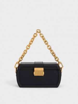 Geanta Clutch Charles & Keith Leona Belted Geometric Negrii | 932ZCWMAD