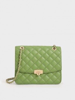 Geanta Clutch Charles & Keith Matlasat Chain Curea Verzi | 296AKFMNJ