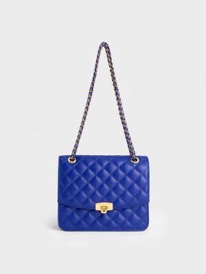 Geanta Clutch Charles & Keith Matlasat Chain Curea Albastri | 602ICBTUR