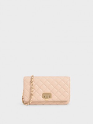 Geanta Clutch Charles & Keith Matlasat Flip-Lock Bej | 501JUVXML