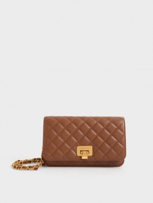 Geanta Clutch Charles & Keith Matlasat Push-Lock Ciocolata | 459BMCYTK