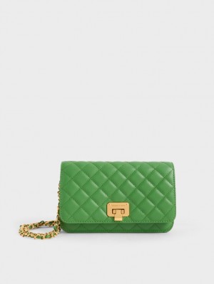 Geanta Clutch Charles & Keith Matlasat Push-Lock Verzi | 280ESUNLB