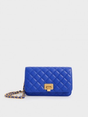 Geanta Clutch Charles & Keith Matlasat Push-Lock Albastri | 496FOHXKN