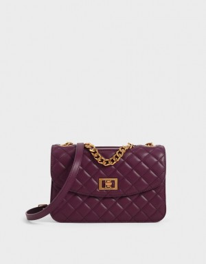 Geanta Clutch Charles & Keith Matlasat Turn-Lock Violet | 912HTJXQW