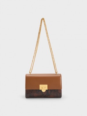 Geanta Clutch Charles & Keith Snake Print Metallic Accent Maro | 083WAGBCI