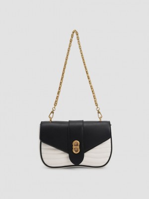 Geanta Crossbody Charles & Keith Aubrielle Panelled Negrii Albi | 504SOFPVD