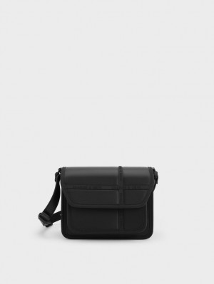 Geanta Crossbody Charles & Keith Avenue Contrast-Trim Negrii | 362UXTZGQ