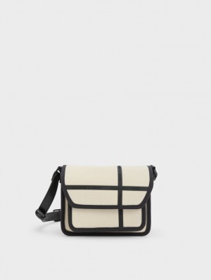 Geanta Crossbody Charles & Keith Avenue Contrast-Trim Albi | 741KLOVBT