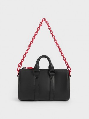 Geanta Crossbody Charles & Keith Balta Chain-Link Bowling Negrii | 129RWGLDF