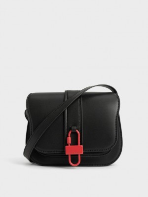 Geanta Crossbody Charles & Keith Balta Padlock Negrii | 469WUYGFO