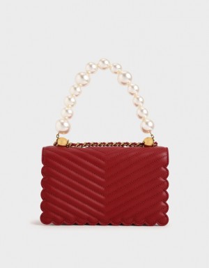 Geanta Crossbody Charles & Keith Beaded Handle Rosii | 347KXNRPF