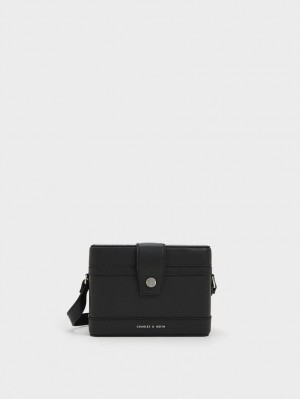 Geanta Crossbody Charles & Keith Bronte Boxy Negrii | 382HCXJOW