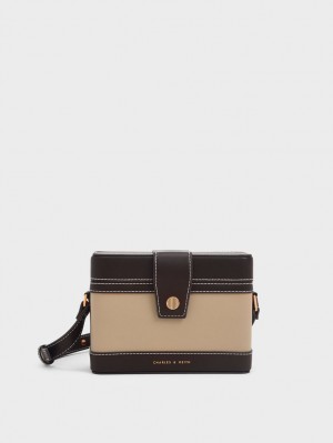 Geanta Crossbody Charles & Keith Bronte Contrast-Trim Boxy Maro | 369ADVZWR