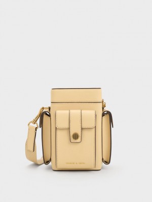 Geanta Crossbody Charles & Keith Bronte Multi-Pocket Bej | 672PVHUCR