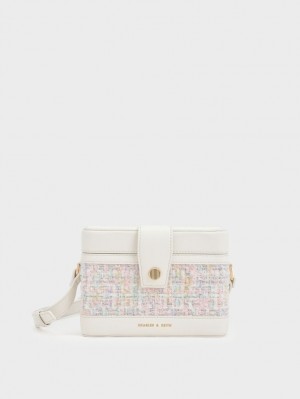 Geanta Crossbody Charles & Keith Bronte Tweed Boxy Roz Deschis | 349LTJSEA