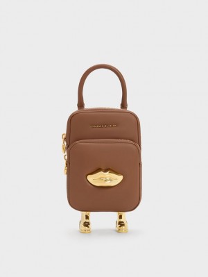 Geanta Crossbody Charles & Keith Calliope Double Pocket Maro | 124CRLYZM