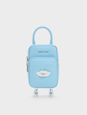 Geanta Crossbody Charles & Keith Calliope Double Pocket Albastri Deschis | 703YPTMJN