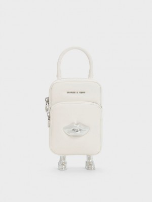 Geanta Crossbody Charles & Keith Calliope Double Pocket Albi | 903QNPOFY