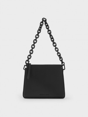Geanta Crossbody Charles & Keith Camelia Trapeze Negrii | 792YETWZM