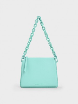 Geanta Crossbody Charles & Keith Camelia Trapeze Turcoaz | 316UOVCJK