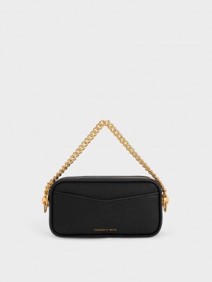 Geanta Crossbody Charles & Keith Cayce Boxy Negrii | 853OIJUQH