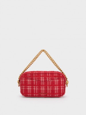 Geanta Crossbody Charles & Keith Cayce Tweed Boxy Rosii | 293RGZIMP