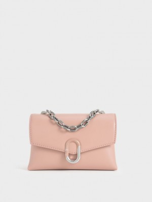 Geanta Crossbody Charles & Keith Chain Curea Envelope Roz | 042ZWOYVJ