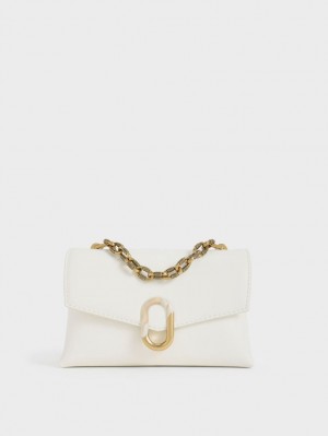 Geanta Crossbody Charles & Keith Chain Curea Envelope Albi | 825ZXTENJ
